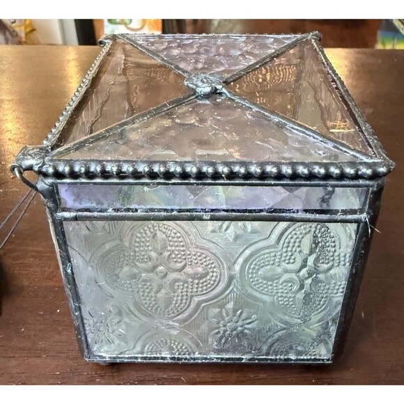 J Devlin Vintage Stained Glass Jewelry Box #408 Trinket Box LOVE Charm with Tag - Picture 5 of 11